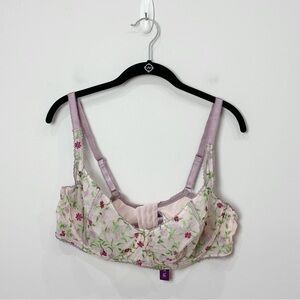 Adore Me Rosa Bra Embroidered Floral Pink Green Underwire